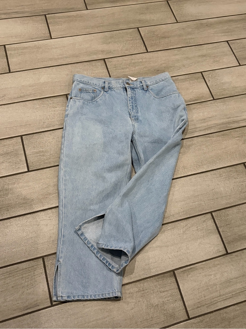 bill blass 80s 90s vintage Light Wash Wide-Leg Jeans with Side Slits